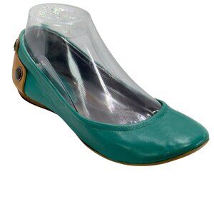 B MAKOWSKY Remi Women's Teal Tan Leather Ballet Flats Size 6.5